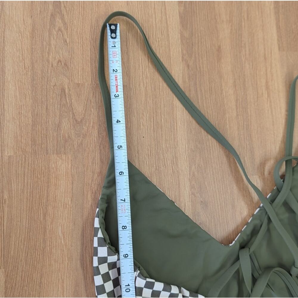 The Great Checkerboard One Piece Swimsuit Womens 0 Green Nylon V-neck - Picture 6 of 10